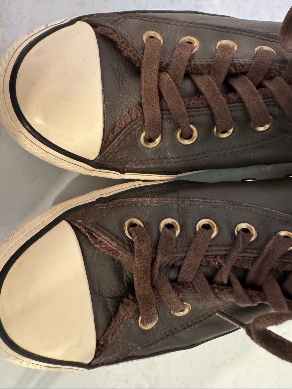 Chuck Taylor Leather Converse Brown High-Top Sneakers with White Toe Caps - Picture 7 of 10